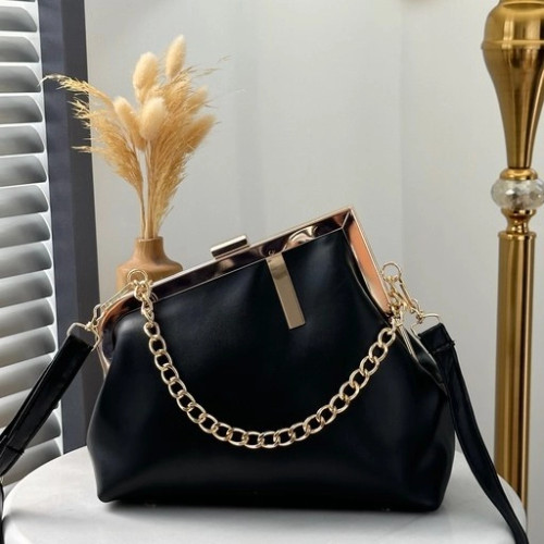 کیف مجلسی چرم فندی دهنه دار