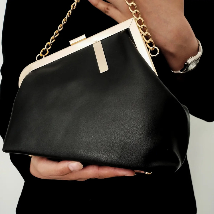 کیف مجلسی دهنه دار چرم مشکی