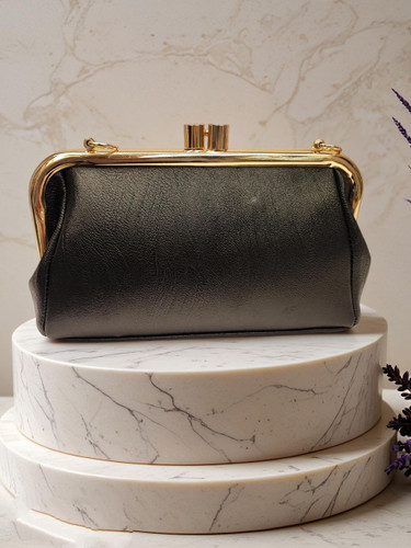 کیف مجلسی زنانه شیک دهنه دار چرم مشکی