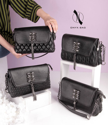 کیف مجلسی زنانه چرم دوشی مشکی شیک دخترانه نگین دار اونیکس onyx جدید دستی لاکچری شب