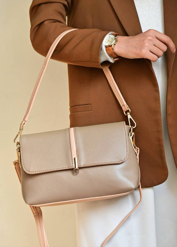 کیف چرم دخترانه بنو beno ساده نسکافه ای